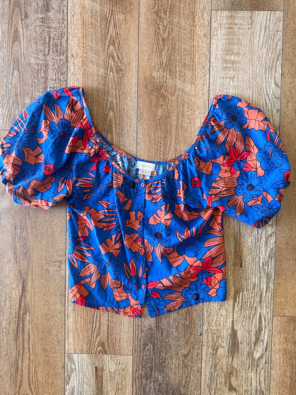 Brixton Blue & Red-Orange Floral Top